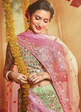 Load image into Gallery viewer, Outstanding Green Organza Base Embroidered Lehenga Choli Set
