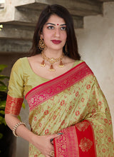 Load image into Gallery viewer, buy Light Green Color Silk Material Silk Weave Embroidered Saree

