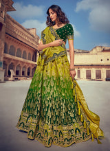 Load image into Gallery viewer, Double Shaded Green Color Silk Base Heavy Work Lehenga
