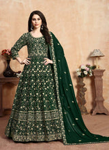 Load image into Gallery viewer, green stunning Georgette base Zari work partywear gown
