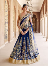 Load image into Gallery viewer, Elegant Navy Blue Colored embroidered Bridal Lehenga Choli
