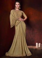 Load image into Gallery viewer, Shop rich look beige colored georgette silk base heavy work saree
