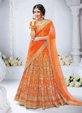 Load image into Gallery viewer, shop Beautiful Orange Colored heavy worked silk base Lehenga choli
