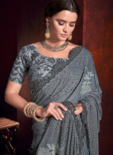 Load image into Gallery viewer, Buy lovely grey colored silk base embroidered beads work saree
