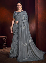 Load image into Gallery viewer, lovely grey colored silk base embroidered beads work saree
