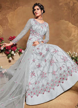 Load image into Gallery viewer, buy beloved sky blue colored heavy work embroidered gown
