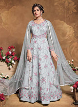 Load image into Gallery viewer, beloved sky blue colored heavy work embroidered gown
