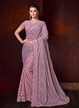 Load image into Gallery viewer, outstanding mauve pink colored georgette designer saree
