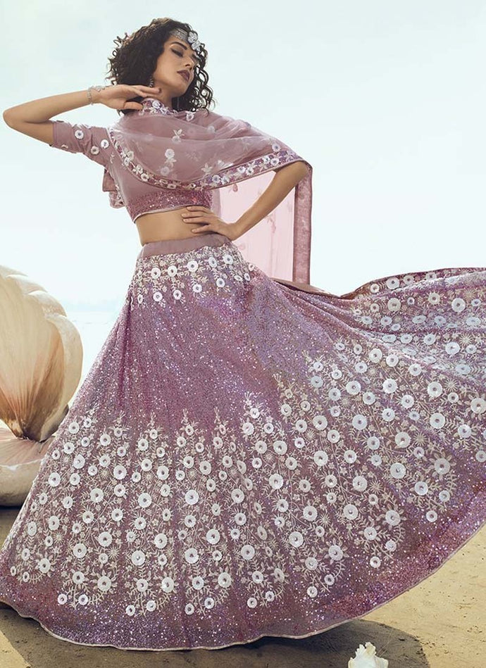 Luscious Lilac Soft Net Base Sequin And Resham Work Lehenga Choli