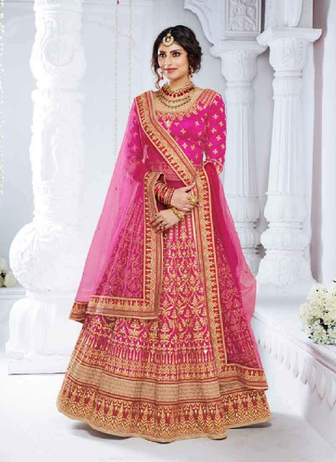 rani color Bridal Look lehenga Choli with matching blouse