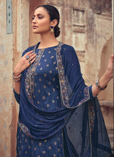 Load image into Gallery viewer, Buy online Navy Blue Color Silk Material Pant Style Salwar Kameez
