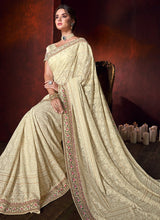 Load image into Gallery viewer, Shop creamy cream colored partywear georgette base saree

