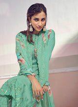 Load image into Gallery viewer, Shop now Round Neckline Embroidered Sea Green Color Pant Style Straight Suit
