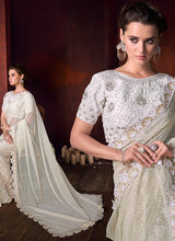 Load image into Gallery viewer, Buy beautiful cream colored georgette base partywear saree
