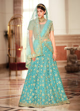 Load image into Gallery viewer, Light Blue Color Soft Net Base Thread And Stone Work Lehenga
