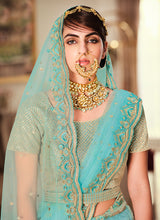 Load image into Gallery viewer, Shop now Light Blue Color Soft Net Base Thread And Stone Work Lehenga
