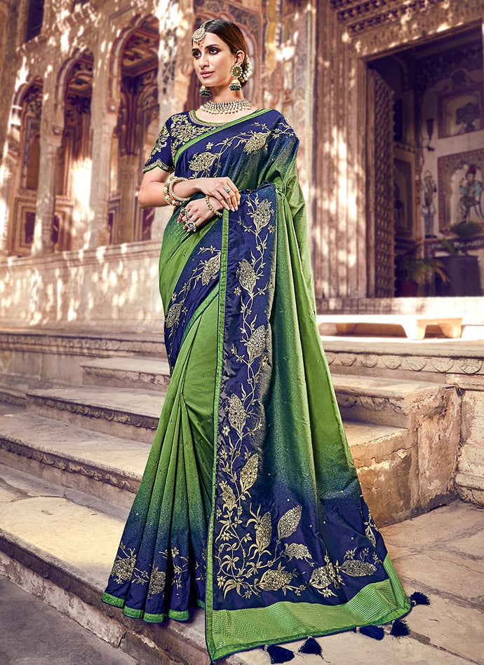 royal blue colored silk weave with designer blouse saree
