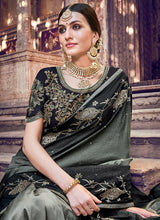 Load image into Gallery viewer, Buy rich look carbon black silk base heavy work banarasi  saree
