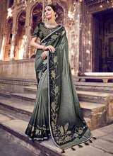 Load image into Gallery viewer, rich look carbon black silk base heavy work banarasi  saree
