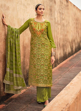 Load image into Gallery viewer, Silk Material Green Color Silk Weave Pant Style Salwar Suit
