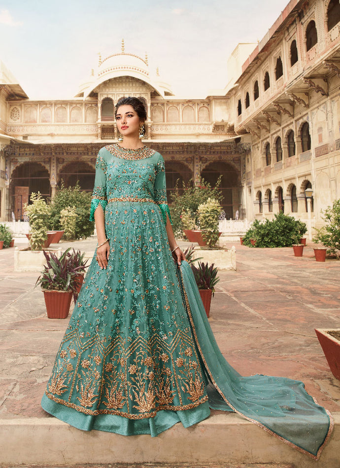 Beautiful sky blue Zari Worked Based Pakistani Suit