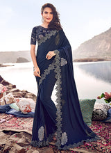 Load image into Gallery viewer, Royal navy blue colored heavy work partywear designer saree
