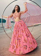 Load image into Gallery viewer, Latest hot pink colored partywear crop top umbrella lehenga choli
