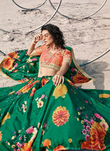 Load image into Gallery viewer, online Latest Rama green colored partywear crop top umbrella lehenga choli
