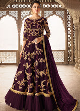 Load image into Gallery viewer, Wine Precious embroidered designer gown with ruffles
