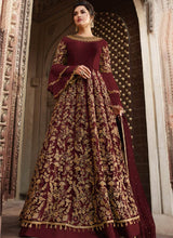 Load image into Gallery viewer, wine Gorgeous zari and stone work heavily embellished anarkali suit

