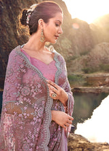 Load image into Gallery viewer, Shop pastel pink colored stone work soft net base saree
