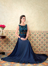 Load image into Gallery viewer, buy Luscious navy blue colored  silk base sleeveless straight kurti
