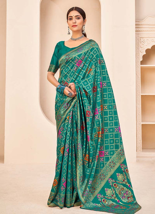 Elegant Teal Green Color Banarasi Silk Fabric Silk Weave Work Saree