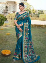 Load image into Gallery viewer, Teal Blue Color Silk Material Silk Weave Patola Saree

