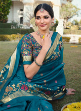 Load image into Gallery viewer, buy Teal Blue Color Silk Material Silk Weave Patola Saree
