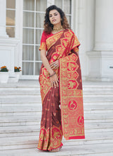 Load image into Gallery viewer, Brown Color Banarasi Silk Material Silk Weave Work Saree
