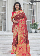 Load image into Gallery viewer, buy Brown Color Banarasi Silk Material Silk Weave Work Saree
