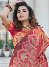 Load image into Gallery viewer, shop Brown Color Banarasi Silk Material Silk Weave Work Saree
