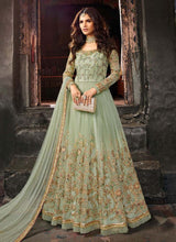 Load image into Gallery viewer, Stylish green designer gown with heavy embroidery work
