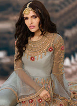 Load image into Gallery viewer, Shop Gorgeous grey colored zari intricated pant style suit
