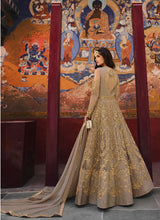 Load image into Gallery viewer, buy Eye-catching beige colored heavy embroidered designer gown
