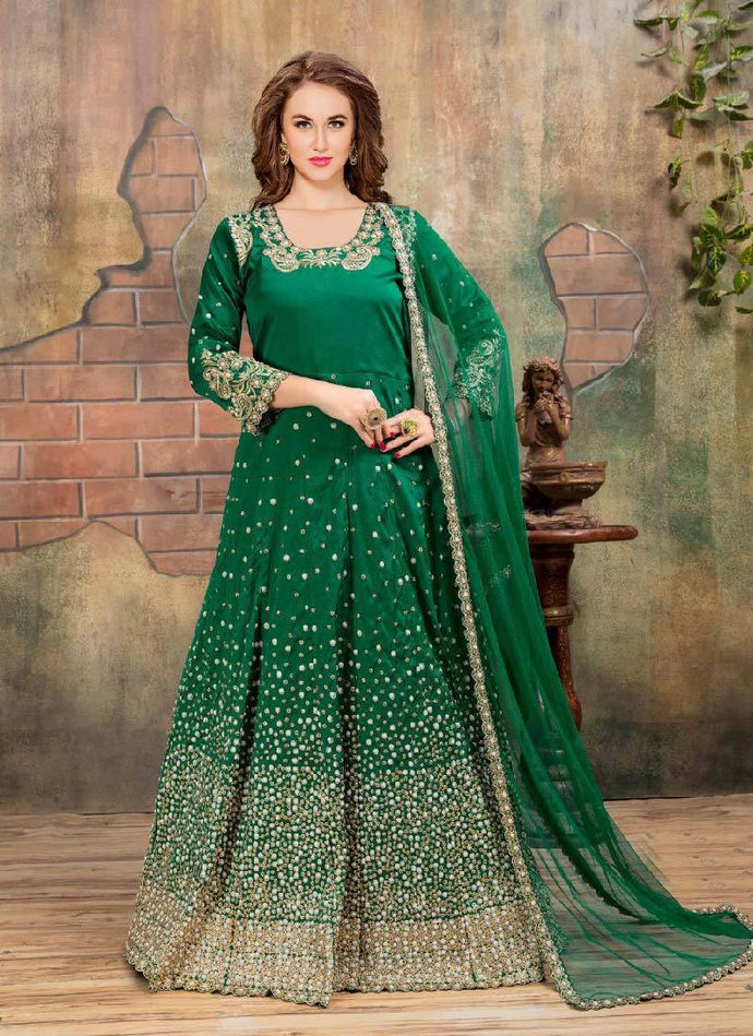 Beautiful Green Color Beads and zari work Anarkali suit with dupatta