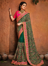 Load image into Gallery viewer, latest green and pink multi colored heavy work designer saree
