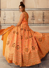 Load image into Gallery viewer, buy outstanding orange heavy work embroidered slit cut suit
