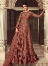 Load image into Gallery viewer, blissful brown colored heavy work embroidered designer gown

