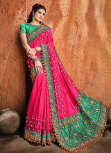 Load image into Gallery viewer, rust and green multi colored heavy work designer saree
