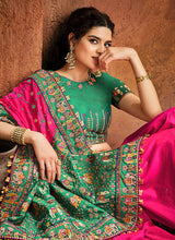 Load image into Gallery viewer, buy rust and green multi colored heavy work designer saree

