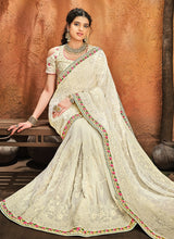 Load image into Gallery viewer, buy extraordinary off-white colored heavy work designer saree
