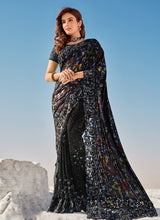 Load image into Gallery viewer, Fascinating Soft net base Black color Sequins and Stone work Saree
