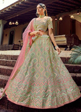 Load image into Gallery viewer, green colored resham and gota worked organza base lehenga choli
